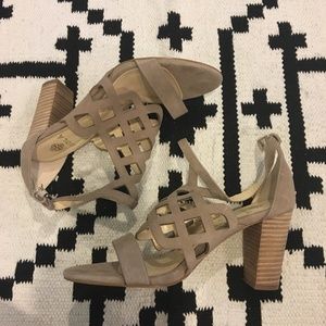 Isola Shoes - Isola 'Despina' suede laser cut block heel sandal Isola Shoes - Isola 'Despina' suede laser cut block heel sandal